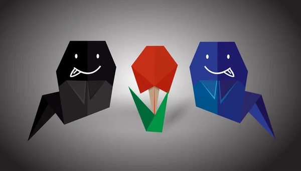 Origami vectoriel Fantôme et fleur — Image vectorielle