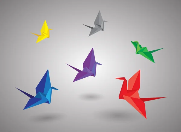 Vektor verschiedene Farben von Origami-Vögeln — Stockvektor