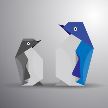 Vector origami couple of penguin clipart