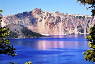 Wizard Island Crater Lake Reflection Blue Pink Reflection Oregon clipart