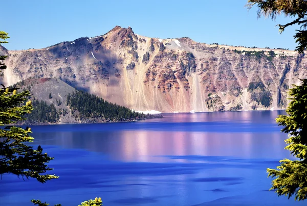 Wizard Island Crater Lake Reflection Blue Pink Reflection Oregon — Stock Photo, Image