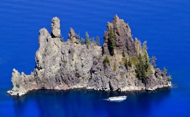 Phantom Ship Island Blue Crater Lake Reflection White Boat Orego clipart