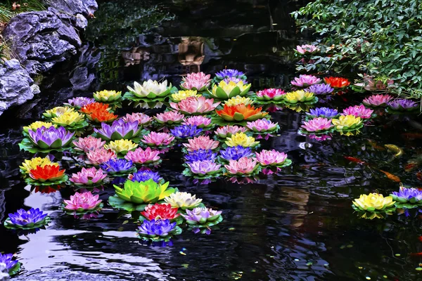 stock image Carp Pond Artificial Water Lillies Jade Buddha Temple Jufo Si Sh