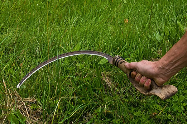 En skäran används för att klippa gräs — Stockfoto