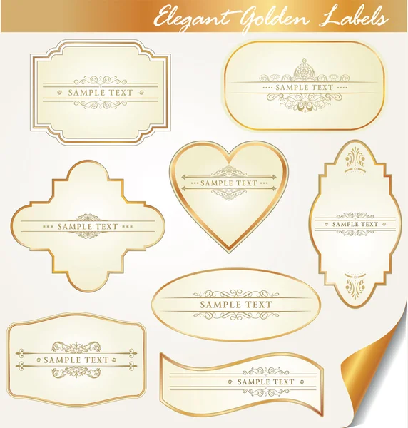 Etiquetas doradas con elementos caligráficos — Vector de stock