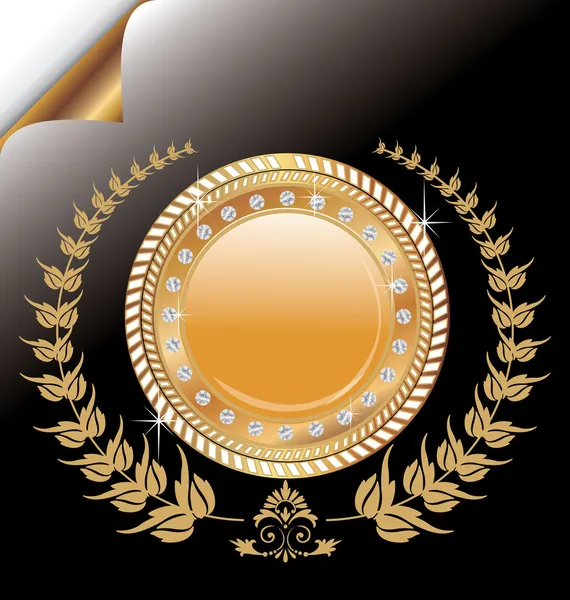 Etiqueta dorada con corona de laurel — Vector de stock