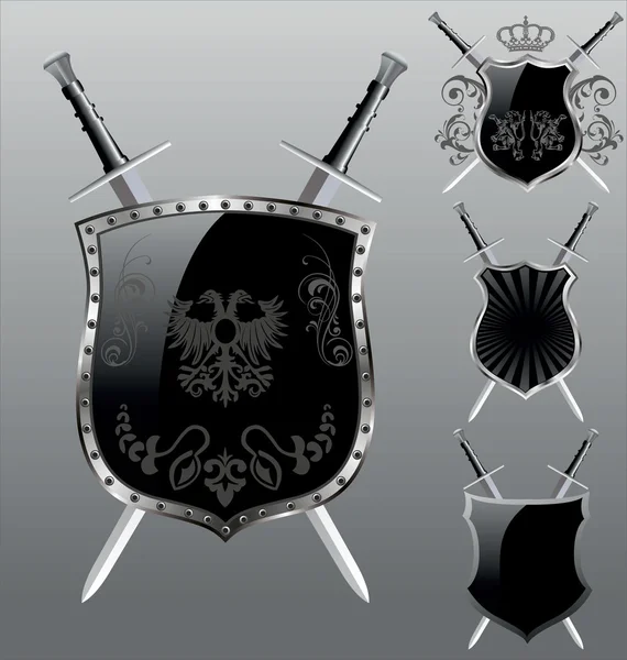 Набір чорних сталевих щитів ізольовані — стоковий вектор