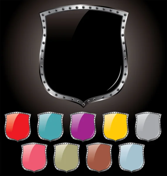 10 の異なる色の盾のセット — ストックベクタ