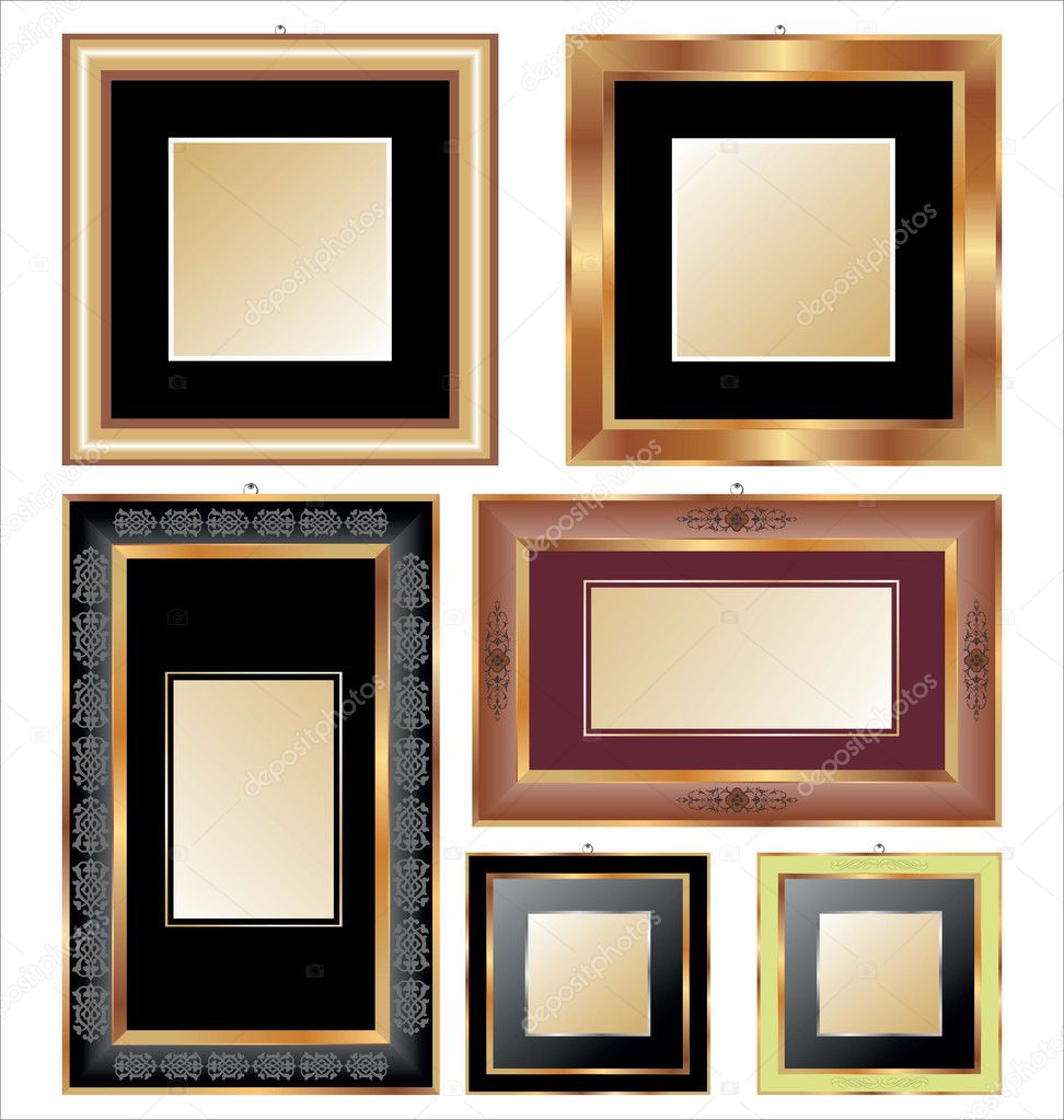 Set of golden and classical picture frames for your individual content