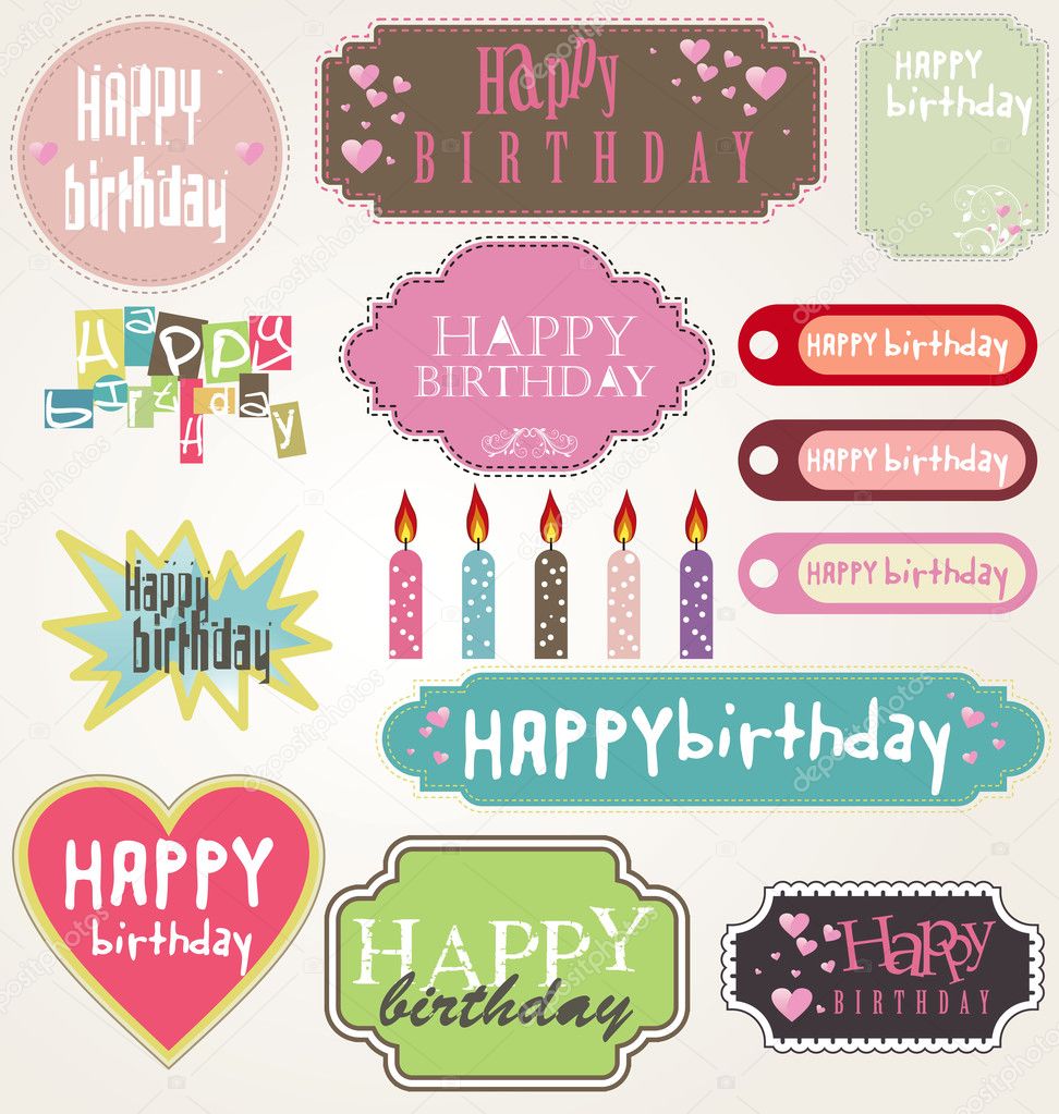 Happy Birthday Card Set, Vector Illustration