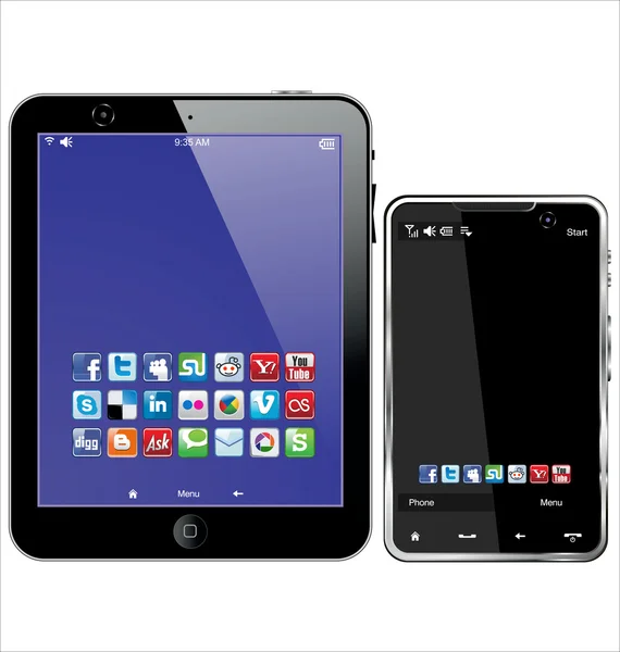 Tablet Computer cellulare isolato sul bianco — Vettoriale Stock