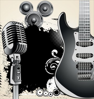 Vector retro music background with microphone clipart