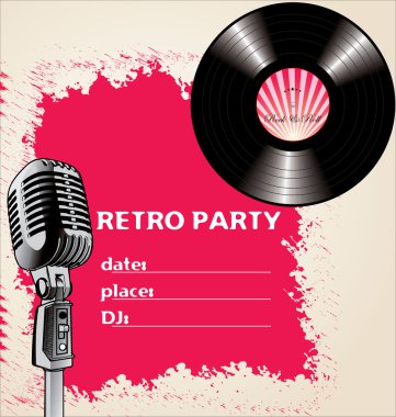 Vector retro music background with microphone clipart