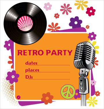 Vector retro music background with microphone clipart