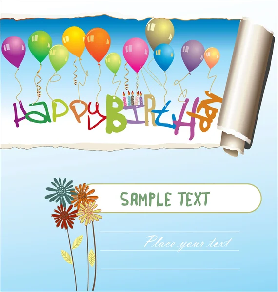 Feliz aniversário cartão com lugar em branco para seus desejos e mensagem —  Vetores de Stock
