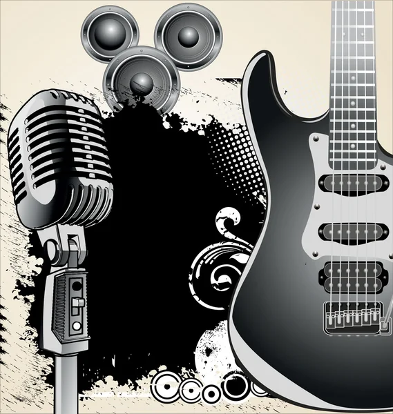 Vector retro music background with microphone — Stock Vector
