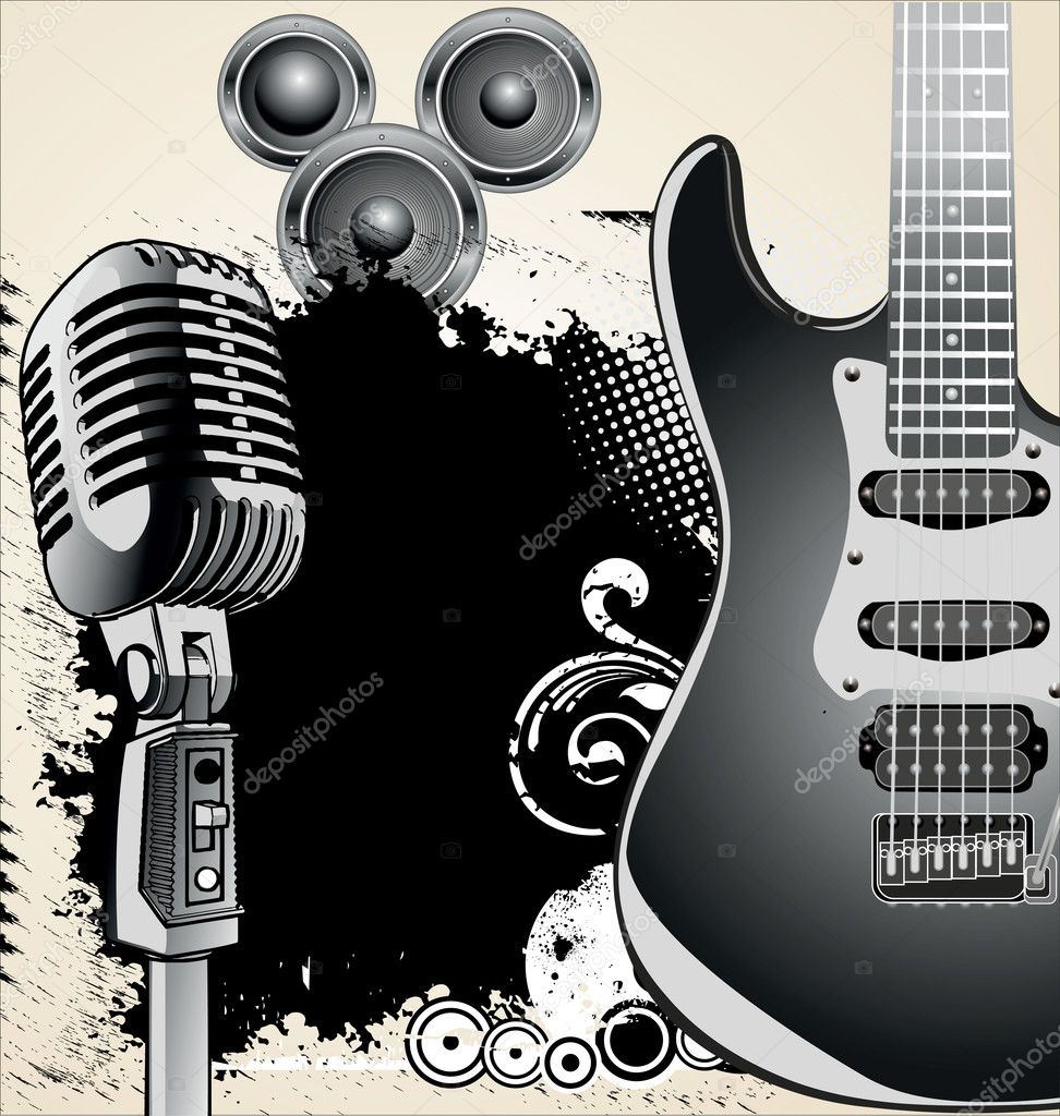 Vector retro music background with microphone