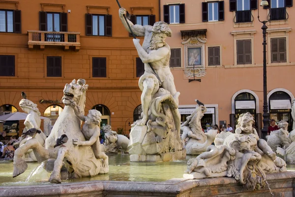 Poseidon-statyn på piazza navona i Rom. Stockbild
