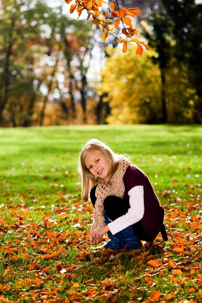 Κορίτσι στο πάρκο φθινόπωρο — Φωτογραφία Αρχείου