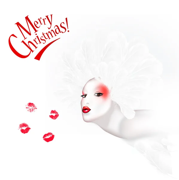 천사 키스 / 빨강 흰색 크리스마스 카드 — 스톡 사진