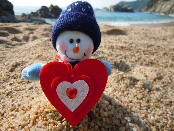 Snowman in love — Stock Photo, Image