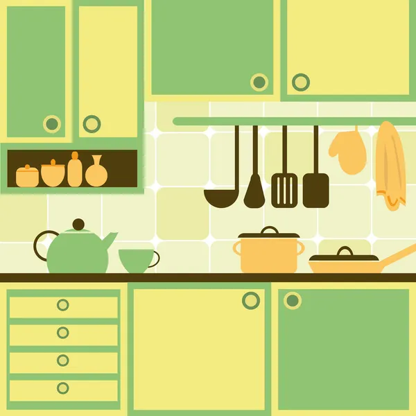 キッチン付きのベクトル図 — ストックベクタ