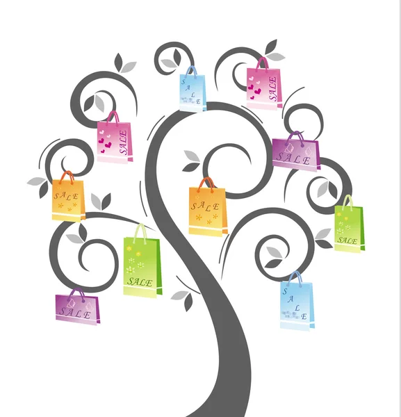 Shopping bags on tree for your design — Stock Vector