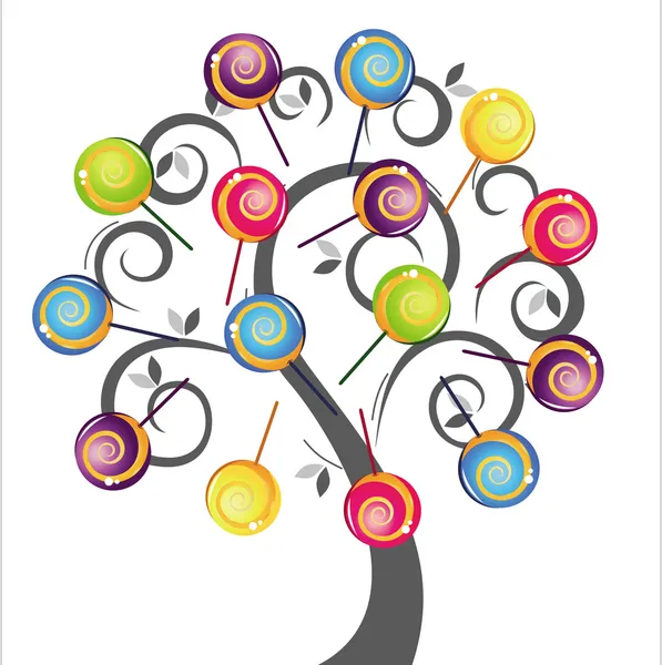 Grå träd med färgglada läckra lollipop samling — Stock vektor