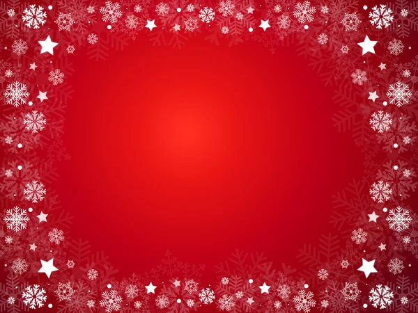 Hópelyhek és a csillagok karácsonyi piros keret — Stock Fotó
