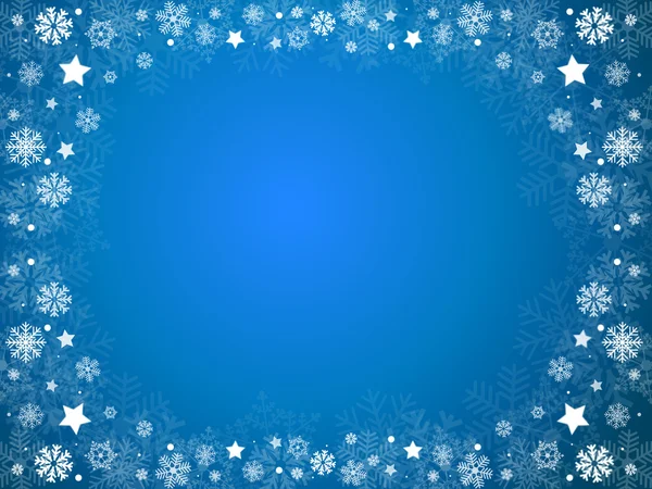 Copos de nieve y estrellas Navidad marco azul — Foto de Stock