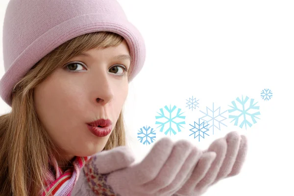 Mädchen mit Schneeflocke — Stockfoto