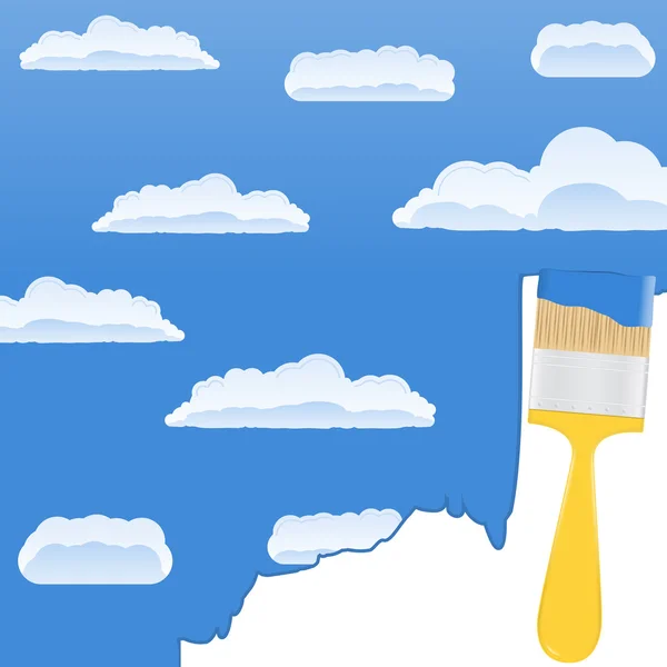Gele penseel tekening van een hemel met wolken — Stockvector
