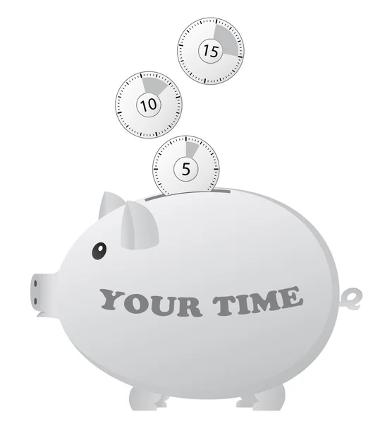 Clocks falling into the piggy bank — Stock Vector