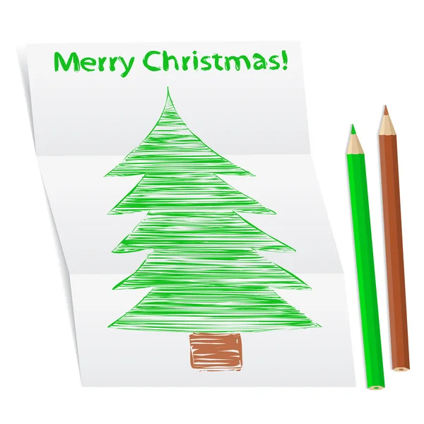 Hand getrokken kerstboom op een gevouwen papier — Stockvector