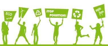 Green protest, picket against pollution. Ecology world concept vecto clipart