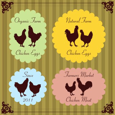 Farm birds egg and meat labels illustration collection clipart