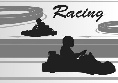 Go cart drivers race track landscape background illustration clipart