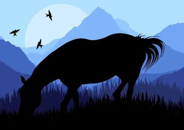 Animált ló, a vad természet táj illusztráció — Stock Vector