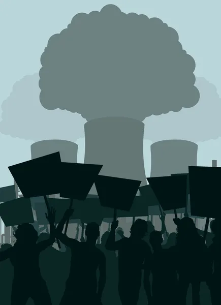 原子力発電所のベクトルの背景に反対するデモ — ストックベクタ