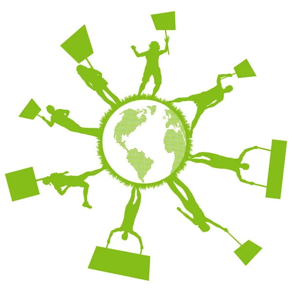 Groene protest, piket tegen verontreiniging. ecologie wereld concept vecto — Stockvector