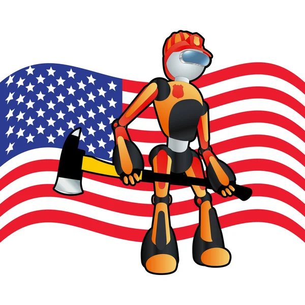 Patriótico americano bombeiro robô fundo ilustração — Vetor de Stock