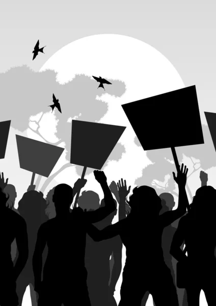 Protestantes multidão paisagem fundo ilustração —  Vetores de Stock