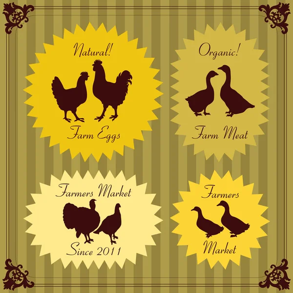 Gospodarstwo ptaków jaj i mięsa etykiety ilustracja kolekcji — Wektor stockowy