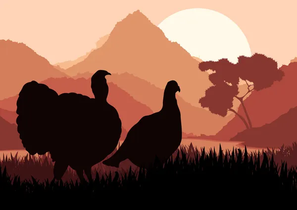 野生の七面鳥狩猟シーズンの風景の背景イラスト — ストックベクタ