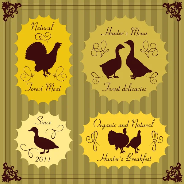 Boerderij vogels eieren en vlees labels illustratie-collectie — Stockvector