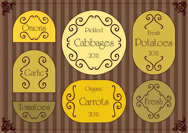 Molduras de etiquetas de queijo orgânico vintage e coleção de ilustrações de elementos — Vetor de Stock
