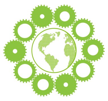 Green eco planet with concept of innovation gears around it vector backgrou clipart