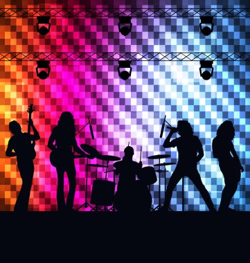 Rock band vector background with neon lights clipart