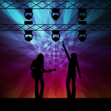 Rock band vector background with neon lights clipart