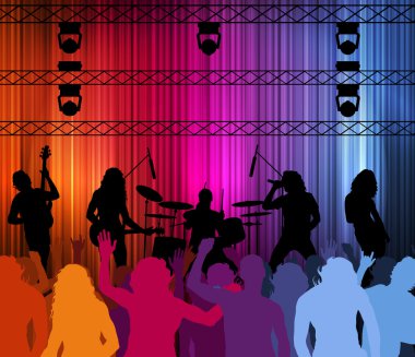 Rock band vector background with neon lights clipart